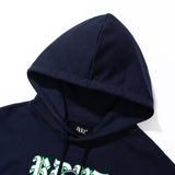 LEATHER APPLIQUE GRAPHIC HOODIE
 - NAVY