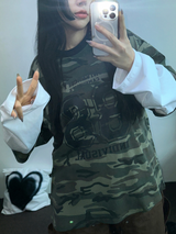 ミリタリーレイヤードオーバーフィットロゴスリーブTシャツ 🩶💚🤍2カラー