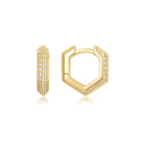 gold sparkling shield huggie hoop 14k gold plating + 925 silver earrings E067-06G