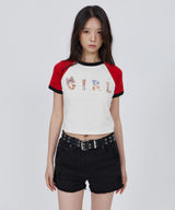 RAGLAN VINTAGE GIRL T / RED
