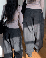 Cats Stripe Balloon Fit Wide Carpenter Pants 
