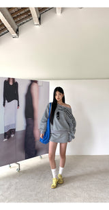 off-shoulder lettering sweater long-sleeved sweatshirt