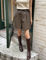 Rabl Leather Pintuck Banding Half Pants