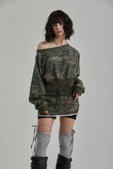 CAMO ONE SHOULDER T-SHIRT