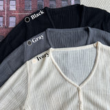 V-neck ribbed button slim fit long sleeve knit wrap cardigan (5 colors)