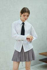 LOWELL SLIM FIT STRIPE SHIRRLING SHIRT / WHITE