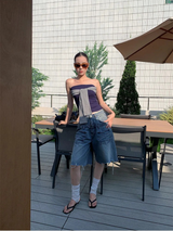 Stripe wrap strap sleeveless tube top