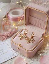 Coquette Laced Ribbon and Heart Huggies Piercing - Gold Color