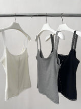 New lace ボタンスリムノースリーブTシャツ