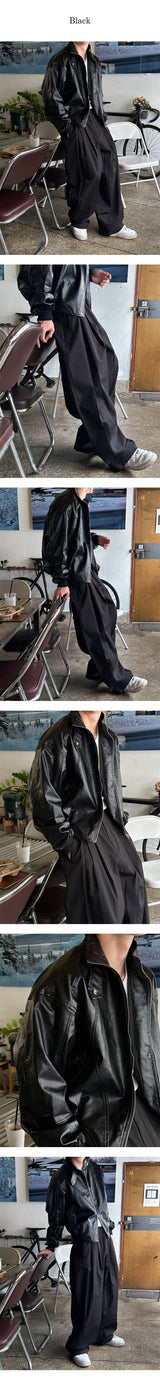[Unisex] アイレットカーブレザーブルゾンジャケット(2color)