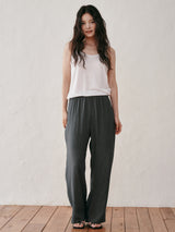 Pleat banding pants (Dark grey)