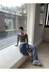 Blue Check Wide Casual Pants
