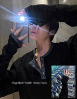 Fingerhole Waffle Henley Neck