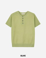 Needle Henley Neck Short Sleeve Knit