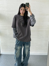 (UNISEX) ハイプレイヤードオーバーフィットTシャツ
