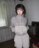 (2color) Waffle Stripe High Neck Bomber Cardigan