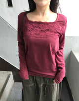 3カラー アオイ レース ヴィンテージ ロングスリーブ Tシャツ