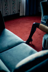 Thigh High Open Toe Heel Boots(Glossy Black)
