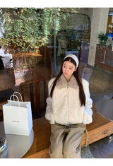 クリームソフトファージップアップカラージャケット