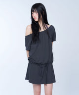One shoulder shirring top - CHARCOAL