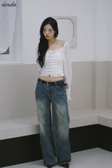 daisy punching strap frill blouse