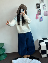 フリース🩷サイドピンタックロングワイドオーバーパンツ 💙🤎🩷🩶🖤5COLOR