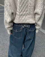 Back button mega denim pants