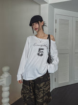 フィフティーピンタレストオフショルダー長袖Tシャツ