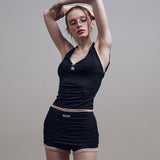 Lace Pintuck Mini Shorts [Black]