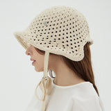 VA Curved Oval Metal Knit Punching Bonnet Hat / Beige