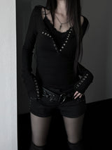 rock chic black button long sleeve T