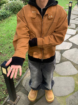 リブフードハードジップアップニット