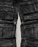 WASH-DENIM CARGO PANTS MULTI POCKET (Black)