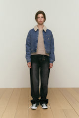 WASHING PIN TUCK NAPPING WIDE-FIT DENIM PANTS [BLACK]