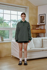 ARETE STRIPE OVERFIT COLLAR T-SHIRT / GREEN