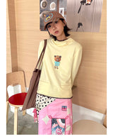 UnsocialNight春夏新作オリジナルデザインかわいいプリント二色フード付きTシャツ