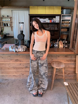 アイボリー フラワー リリー シースルー ノースリーブ Tシャツ