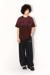 Water-washed pure cotton rust red retro casual loose short-sleeved T-shirt for summer