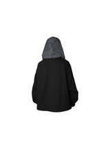 2510SWEAT_RELABEL Spatial Relations (Underlying Theme) Striped Check Detachable Hood Reversible Lapel Cropped Oversized Sweatshirt