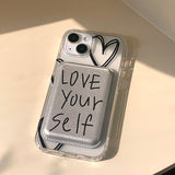 BlackSilver- Love yourself Magsafe Phone Case Card Pocket Set