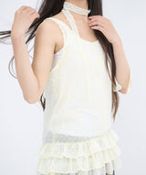 DOT CHIFFON FRILL DRESS