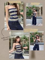 Halterneck Hot Stripe Sleeveless T-shirt