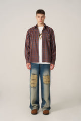 Logo Point Check Shirt - Burgundy
