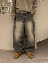  Gray Teen Wash Balloon Denim Pants