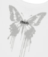 バタフライゴスワイドネッククロップTシャツ_ホワイト