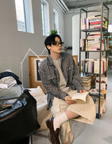 No.1242 W check thin SHIRT (4color)