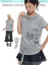 BETWEENAND  Original summer design with a unique look; gray collar, versatile short-sleeve T-shirt for women