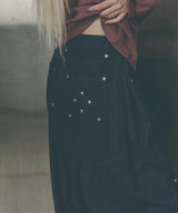 Side Pintuck Rivet Wide Denim Pants [Washed Blue]