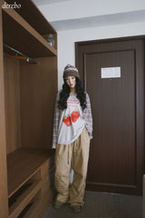 ストロベリーストライプオーバーフィットロングスリーブTシャツ