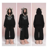 eat me plz* カシーキャットイヤーフリースフーディフォアオータムウィンターウォームジャケット